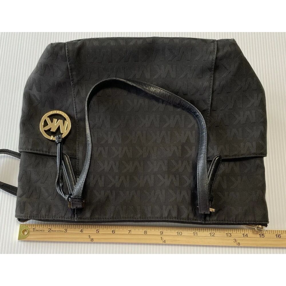 Michael Kors Women's Soft HandBag, Large - Black MK Logo - Picture 5 of 16